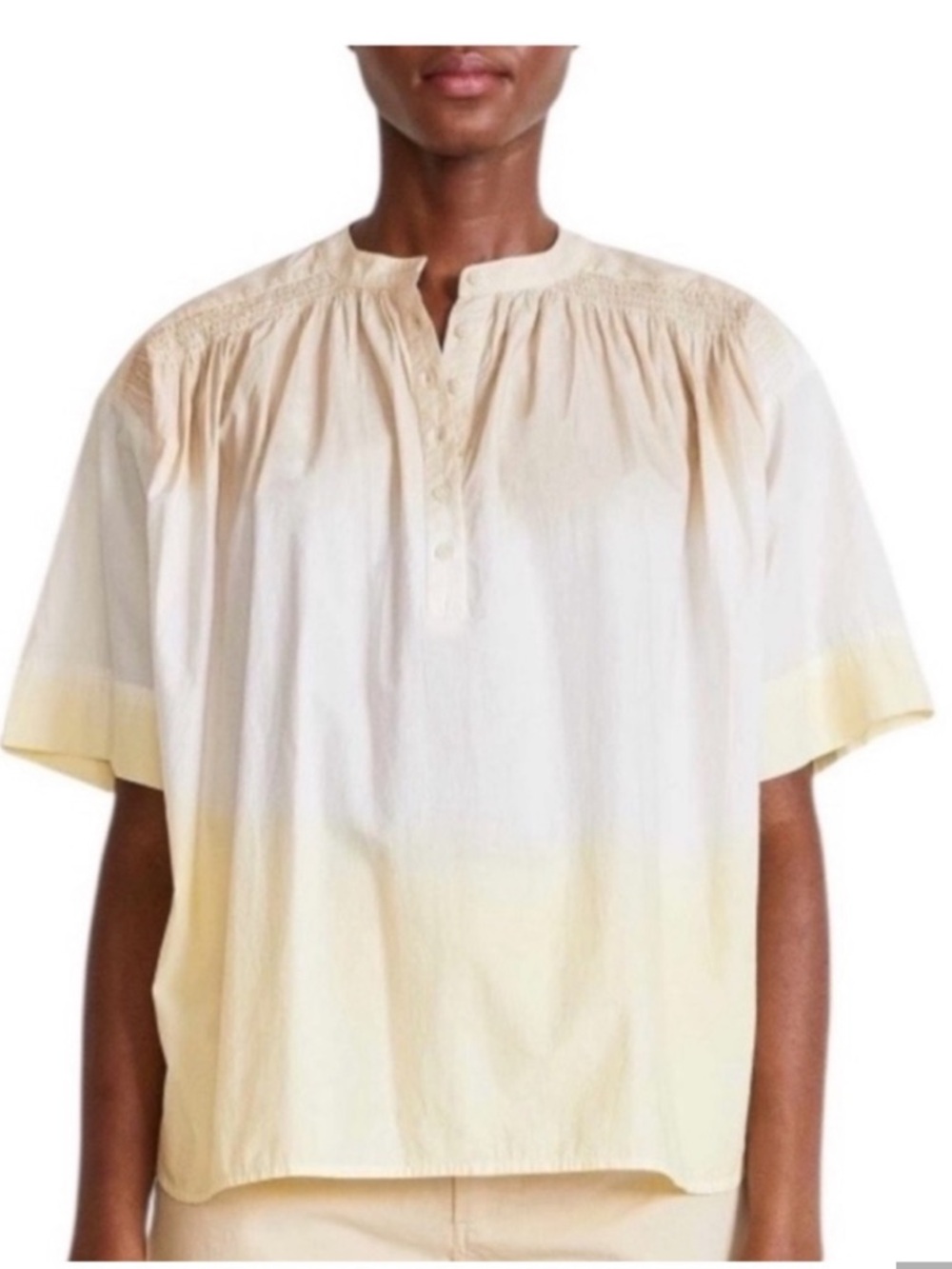 Apiece Apart Shirred Mission Top Organic Cotton Yellow Dip Dye Blouse Medium M